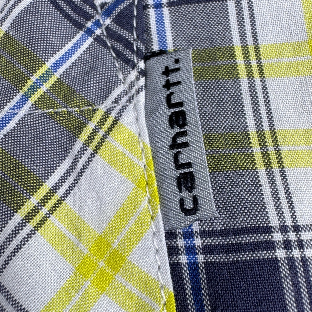 Carhartt Men's Short Sleeve Yellow and Gray‎ Button Up Shirt Size Large - Picture 3 of 11